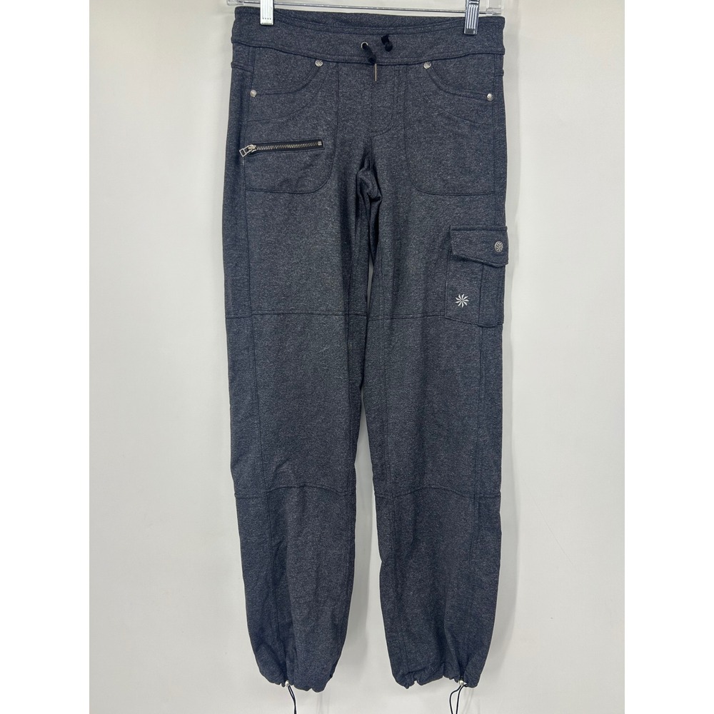 Athleta Womens Gray Heather Cargo Jogger Pants Drawstring Bungee Ankle Size XXS